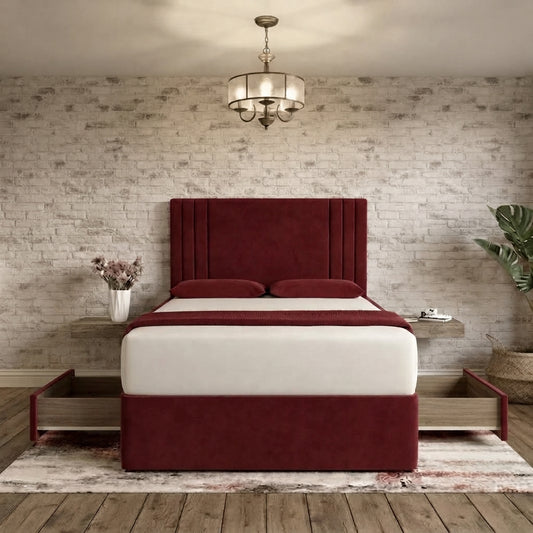 Augustus Divan Bed - Burgundy Plush Velvet