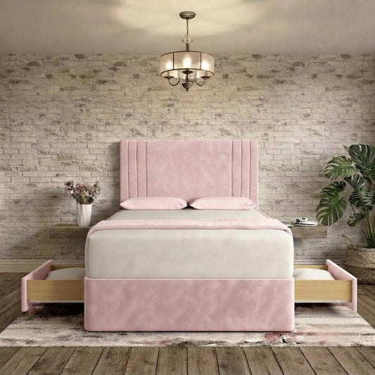Augustus Divan Bed - Soft Pink Plush Velvet