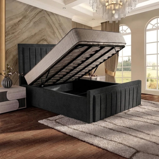 Brooklyn Upholstered Ottoman Bed - Black Chenille