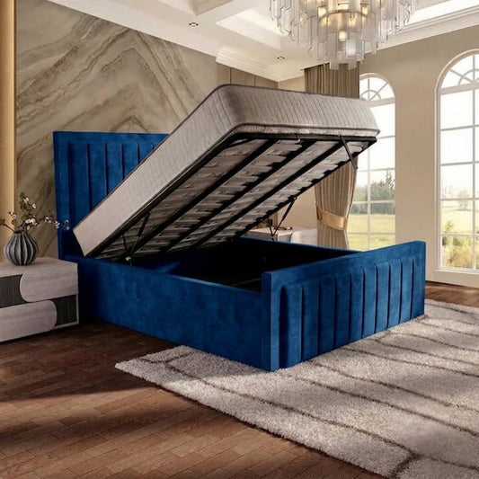 Brooklyn Upholstered Ottoman Bed - Blue Plush Velvet