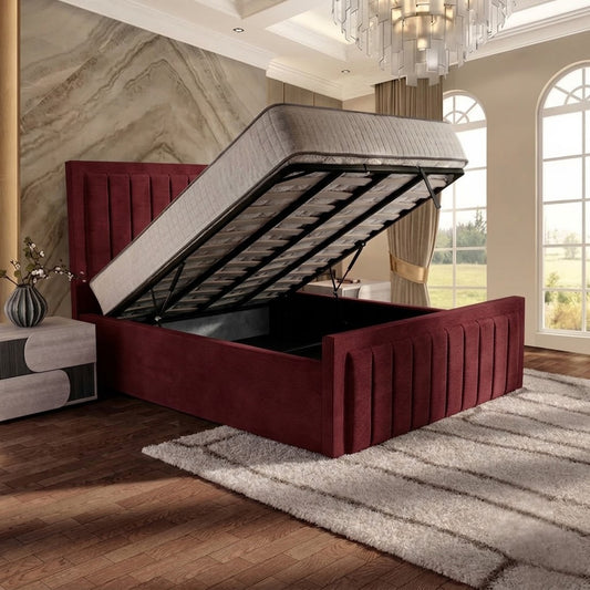 Brooklyn Upholstered Ottoman Bed - Burgundy Plush Velvet