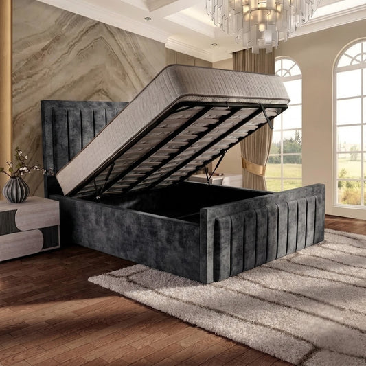 Brooklyn Upholstered Ottoman Bed - Charcoal Plush Velvet