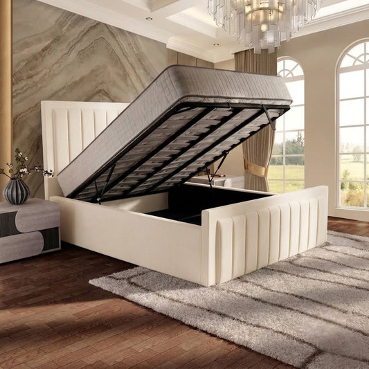 Brooklyn Upholstered Ottoman Bed - Cream Naples