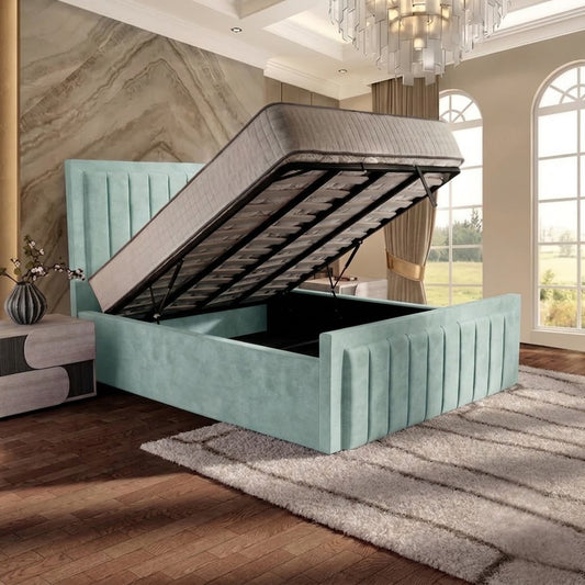 Brooklyn Upholstered Ottoman Bed - Duck Egg Plush Velvet