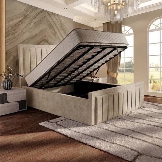 Brooklyn Upholstered Ottoman Bed - Silver Plush Velvet