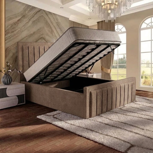 Brooklyn Upholstered Ottoman Bed - Wheat Linen