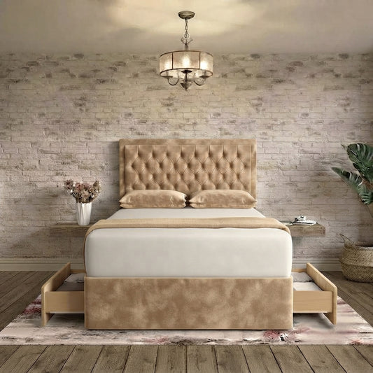 Crown Chesterfield Divan Bed - Beige Plush Velvet