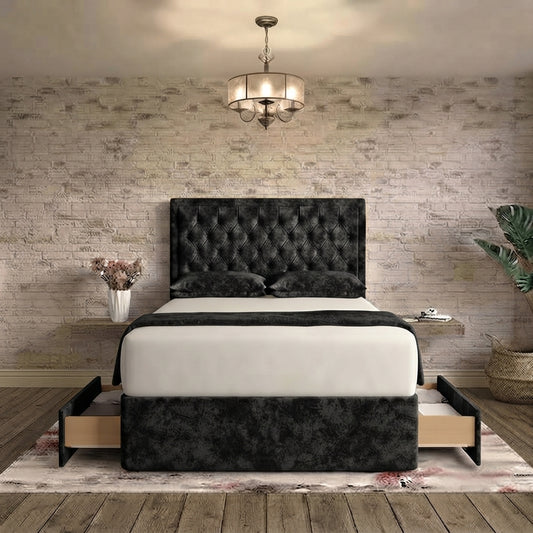 Crown Chesterfield Divan Bed - Black Chenille