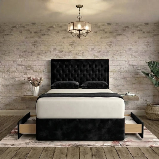 Crown Chesterfield Divan Bed - Black Plush Velvet