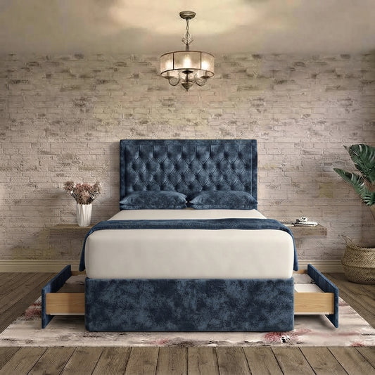Crown Chesterfield Divan Bed - Blue Chenille