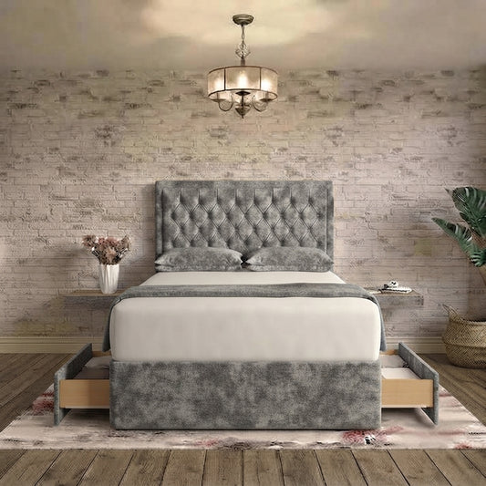 Crown Chesterfield Divan Bed - Charcoal Chenille