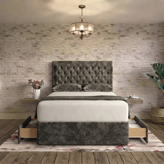 Crown Chesterfield Divan Bed - Charcoal Linen