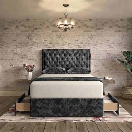 Crown Chesterfield Divan Bed - Silver Naples