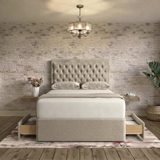 Crown Chesterfield Divan Bed - Silver Plush Velvet