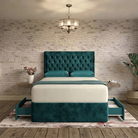 Crown Chesterfield Divan Bed - Teal Plush Velvet