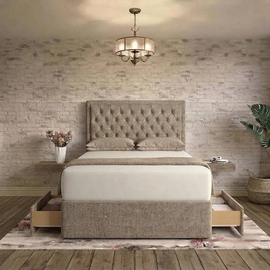 Crown Chesterfield Divan Bed - Wheat Linen