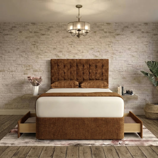 Cube Divan Bed - Brown Chenille