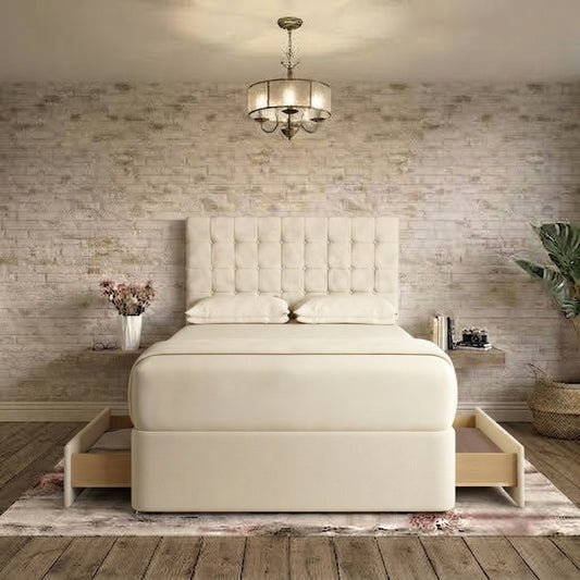 Cube Divan Bed - Ivory Plush Velvet