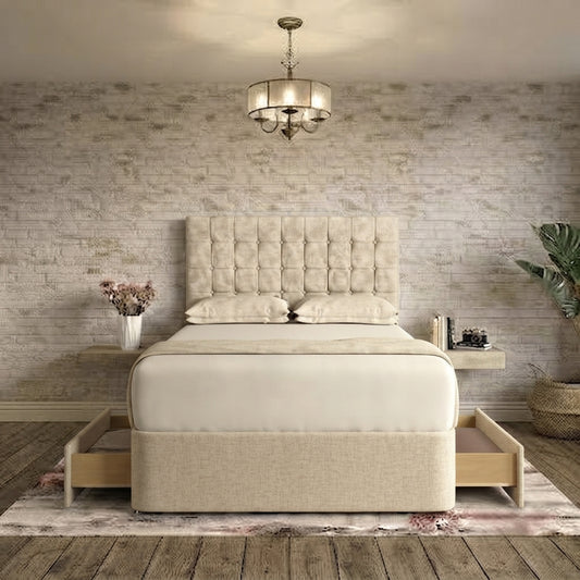 Cube Divan Bed - Mink Chenille