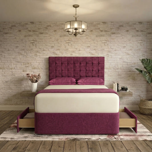 Cube Divan Bed - Purple Plush Velvet