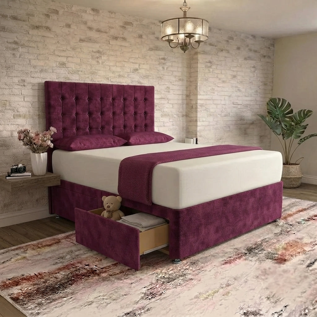 Cube Divan Bed - Purple Plush Velvet