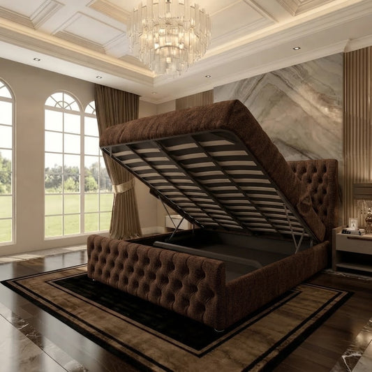 Cumbria Wingback Upholstered Ottoman Bed - Brown Chenille