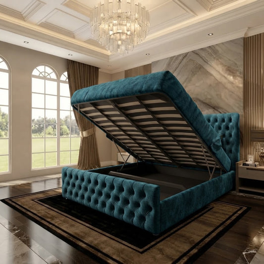 Cumbria Wingback Upholstered Ottoman Bed - Teal Plush Velvet