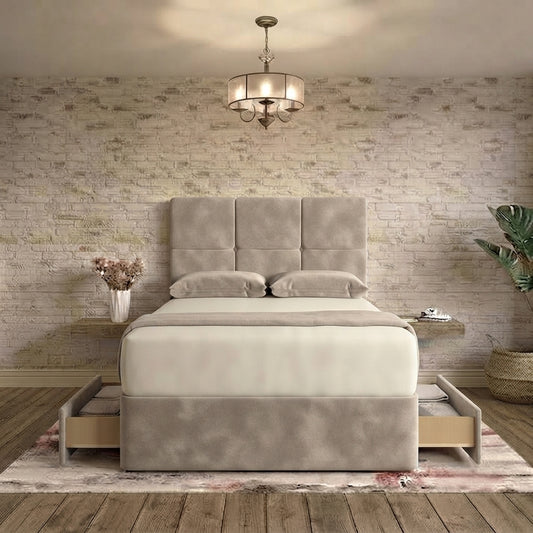 Delta Divan Bed - Light Grey Plush Velvet