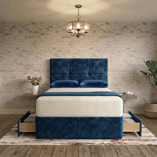 Delta Divan Bed - Blue Plush Velvet
