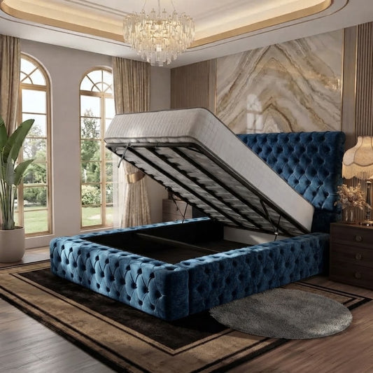 Diplomat Upholstered Ottoman Bed - Blue Naples