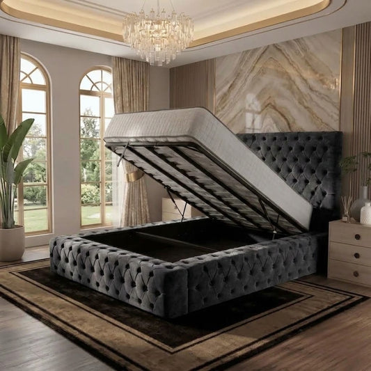 Diplomat Upholstered Ottoman Bed - Charcoal Plush Velvet