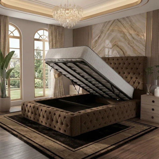 Diplomat Upholstered Ottoman Bed - Chocolate Plush Velvet