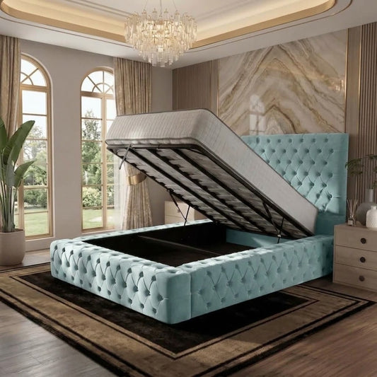 Diplomat Upholstered Ottoman Bed - Duck Egg Plush Velvet