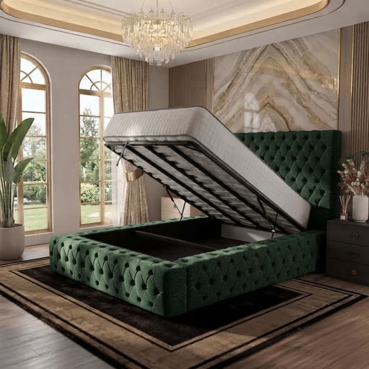 Diplomat Upholstered Ottoman Bed - Green Plush Velvet
