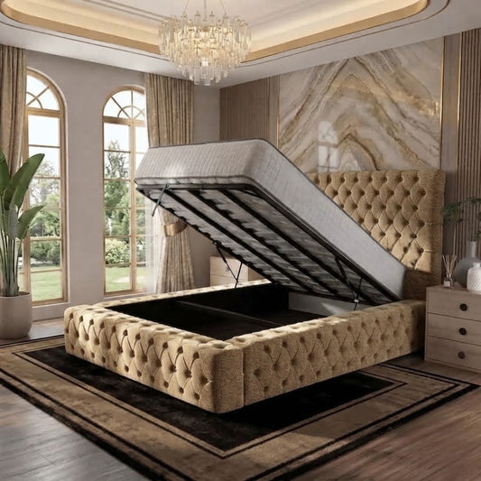 Diplomat Upholstered Ottoman Bed - Mink Chenille