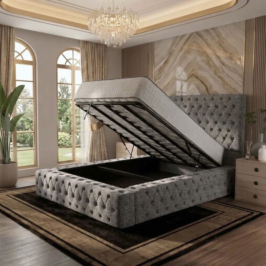 Diplomat Upholstered Ottoman Bed - Pewter Wool