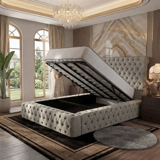 Diplomat Upholstered Ottoman Bed - Sage Linen