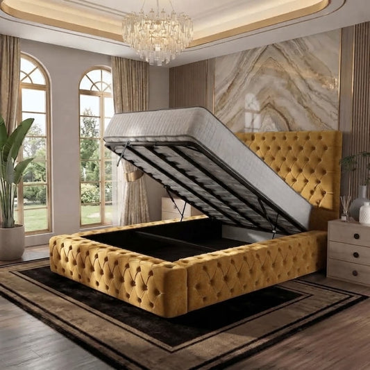 Diplomat Upholstered Ottoman Bed - Tumeric Plush Velvet