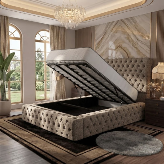 Diplomat Upholstered Ottoman Bed - Wheat Linen