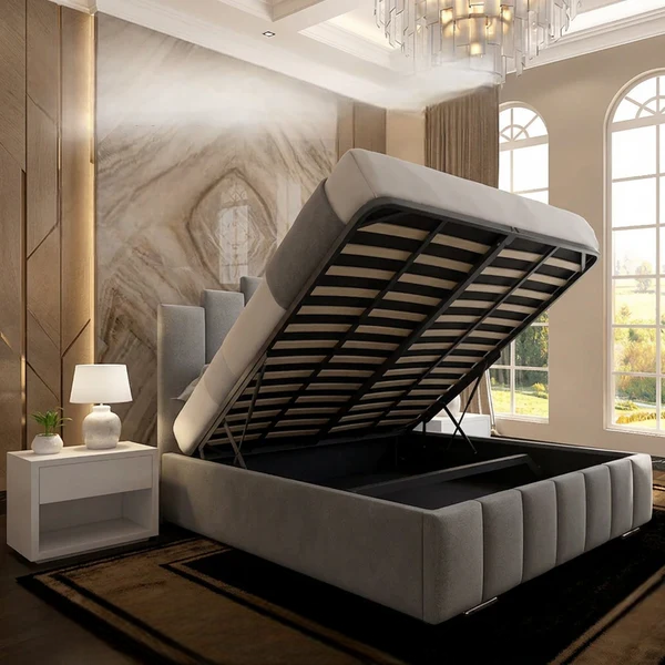 Metropolis Upholstered Ottoman Bed - Graphite Linen