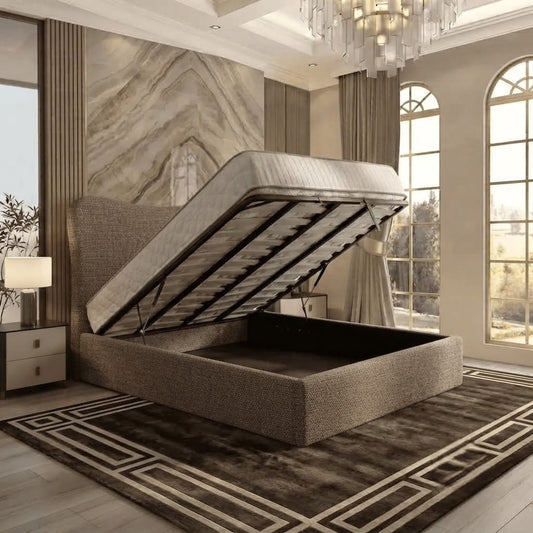 Haven Upholstered Ottoman Bed - Beige Plush Velvet