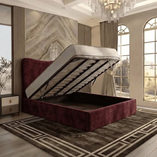 Haven Upholstered Ottoman Bed - Burgundy Plush Velvet