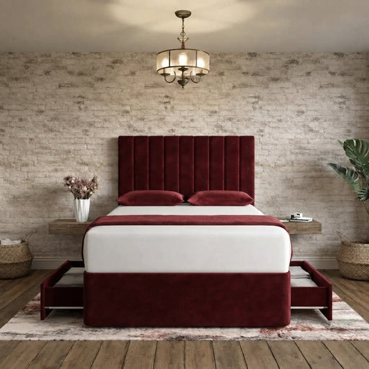 Nexus Divan Bed - Burgundy Plush Velvet