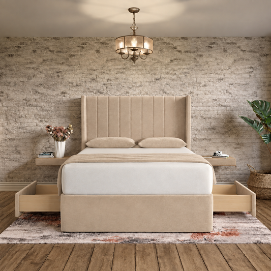 Nexus Wingback Bed - Beige Plush Velvet