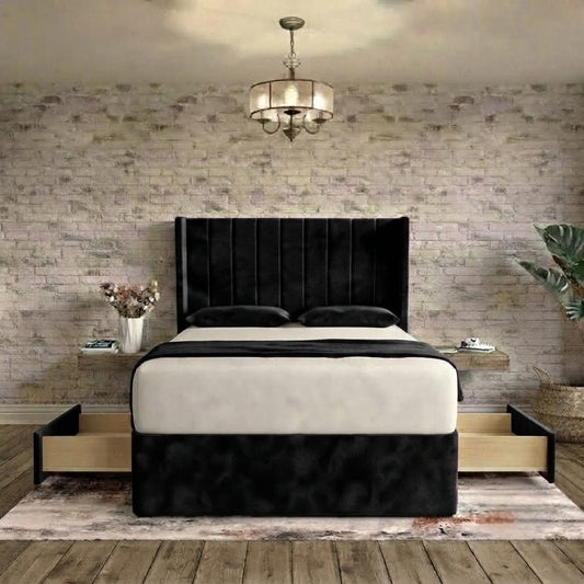 Nexus Wingback Bed - Black Plush Velvet