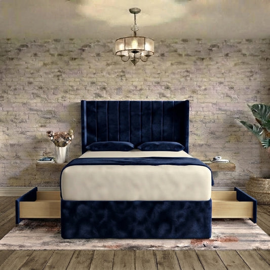 Nexus Wingback Bed - Blue Plush Velvet