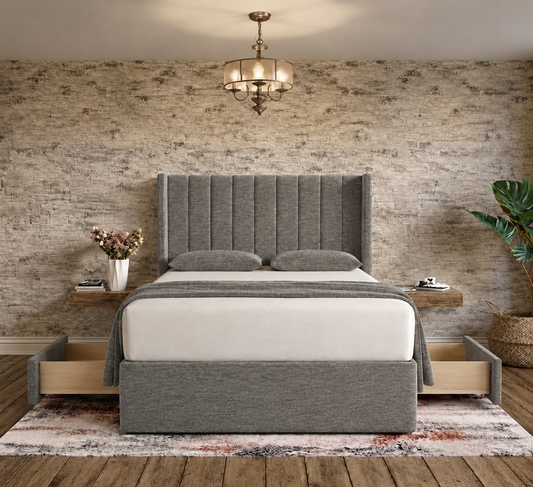 Nexus Wingback Bed - Charcoal Chenille