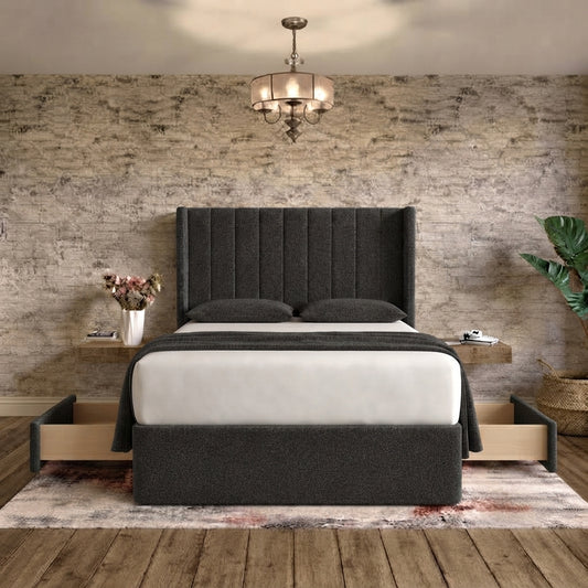 Nexus Wingback Bed - Charcoal Linen