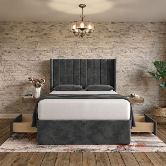 Nexus Wingback Bed - Charcoal Plush Velvet