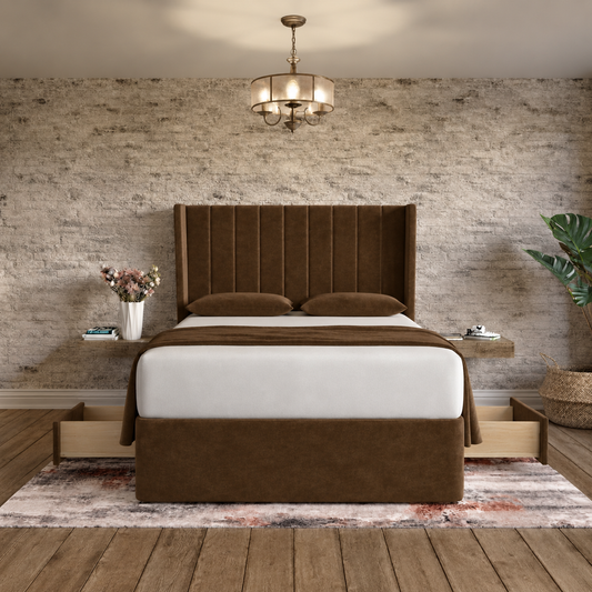 Nexus Wingback Bed - Chocolate Plush Velvet